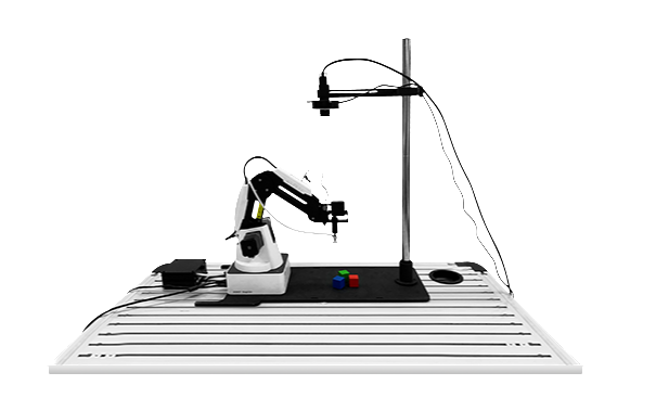 Dobot robotinės rankos vizualinis rinkinys su kamera, valdymo moduliu ir darbo platforma