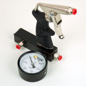 Interferometro išleidimo vožtuvas su manometru