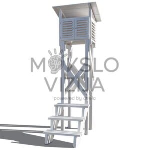 Didaktinė medinė meteorologinė stotelė, namo tipo profesionalus rinkinys su stovu, laipteliais ir inkarais