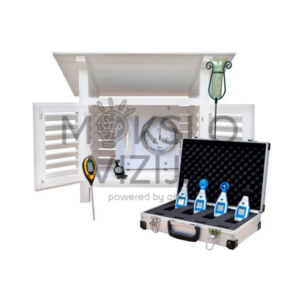 Namo tipo didaktinė medinė meteorologinė stotelė su aplinkos elementų matuokliais