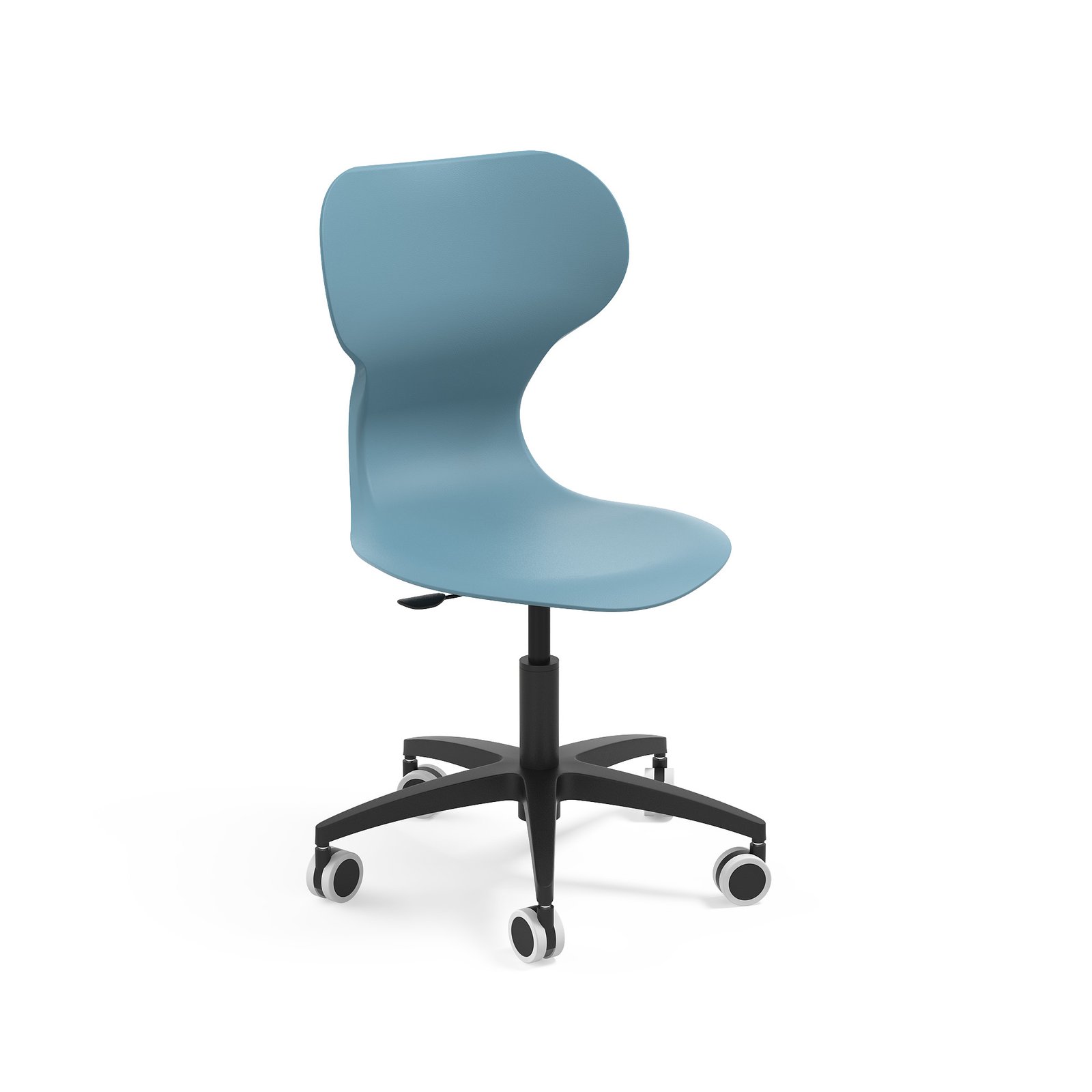 Reguliuojamo aukščio kėdė su ratukais ir ergonomiška plastikine sėdyne bei atlošu