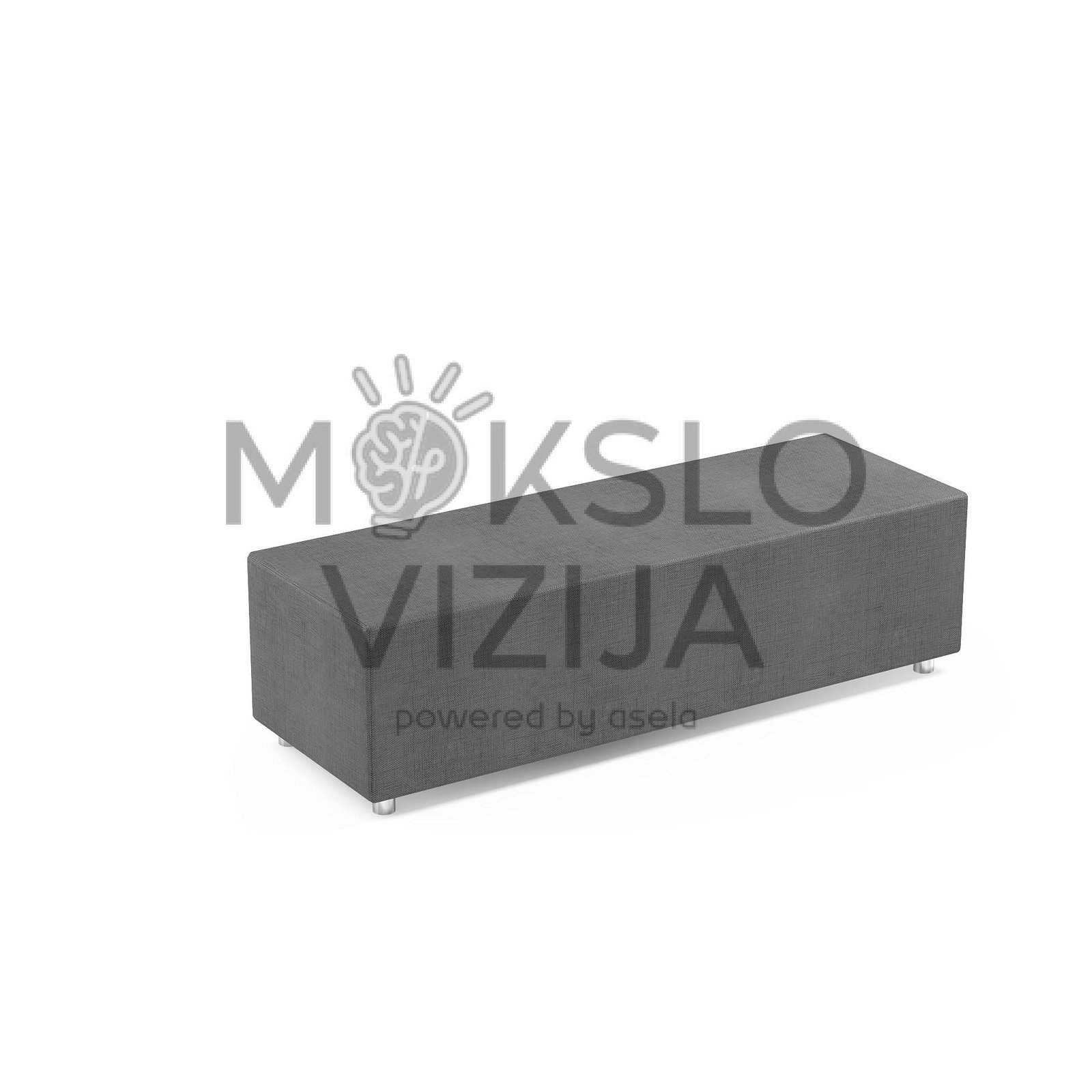Stačiakampis minkštasuolis su pilku audinio apmušalu ir žemomis metalinėmis kojelėmis