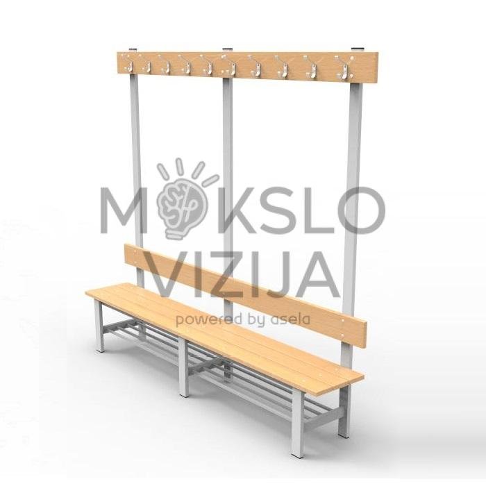 Rūbinės suolas su kabykla, medine sėdimąja dalimi ir metaliniu rėmu