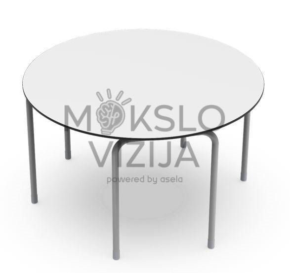Apvalus stalas su baltu stalviršiu ir metalinėmis kojomis