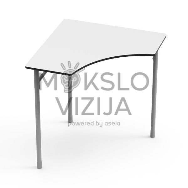 Kampinis stalas su išlenktu baltu stalviršiu ir metalinėmis kojomis