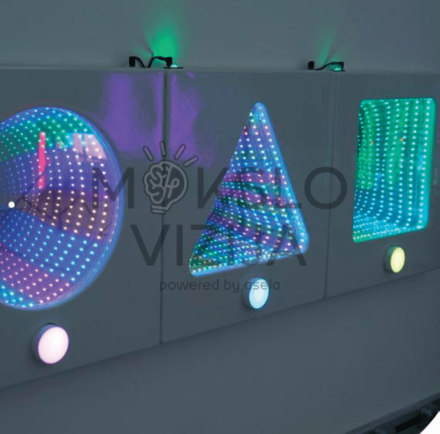 Infinity Mirror sensorinių veidrodžių rinkinys – LED šviesos veidrodžiai su begalybės efektu vaikų sensorinei stimuliacijai
