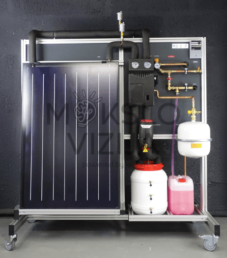 Mokomasis stovas su saulės sistema, plokščias kolektorius