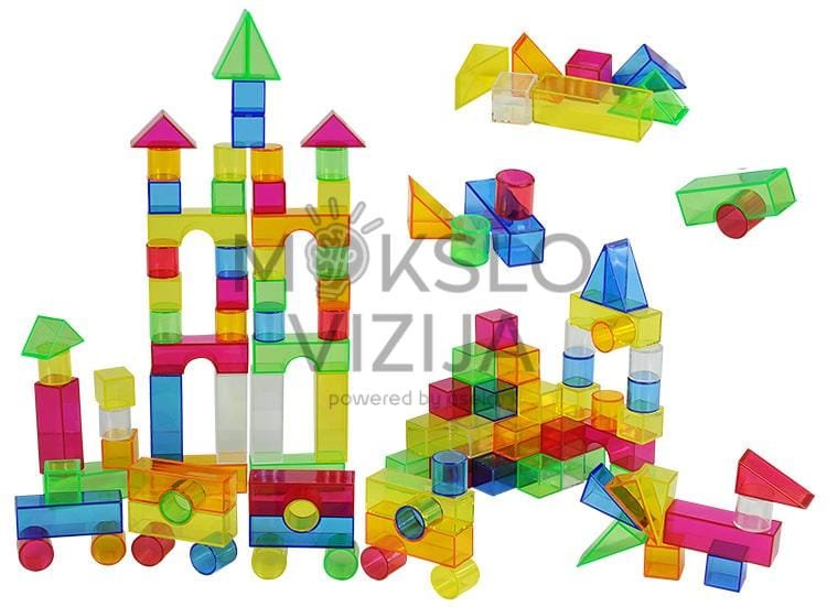 Spalvotų geometrinių kaladėlių rinkinys vaikams kūrybiškumui, erdviniam mąstymui ir spalvų pažinimui