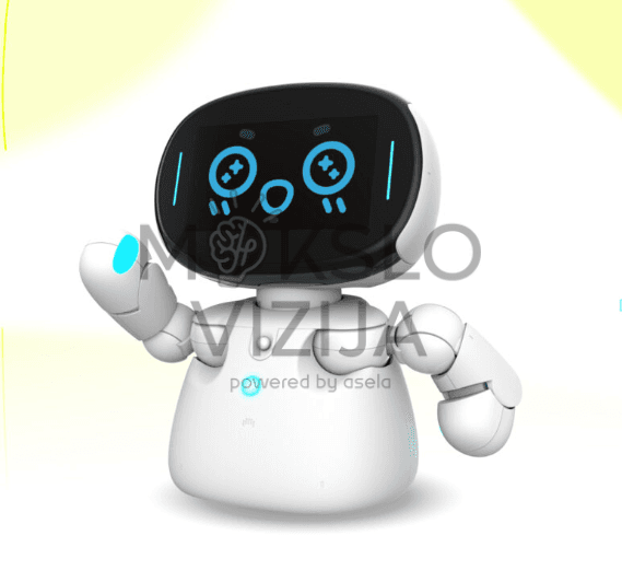 Išmanusis edukacinis robotas su interaktyviu ekranu ir programuojamomis funkcijomis