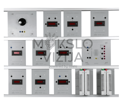 Vienfazių transformatorių stendas su rėmu ir maitinimo šaltiniu