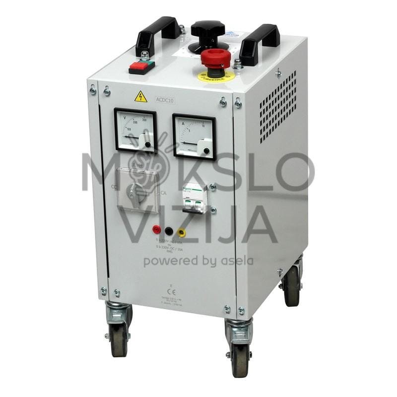 Mobilus AC/DC maitinimo šaltinis su ratukais elektros laboratorijoms.