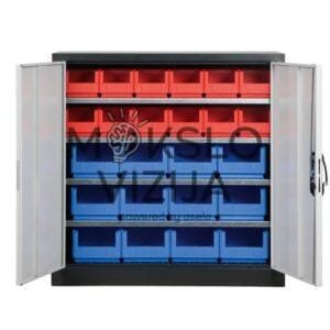 Žema metalinė spinta su dėžutėmis