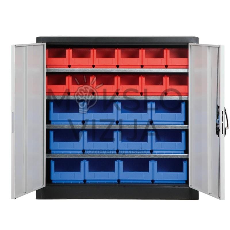 Žema metalinė spinta su dėžutėmis