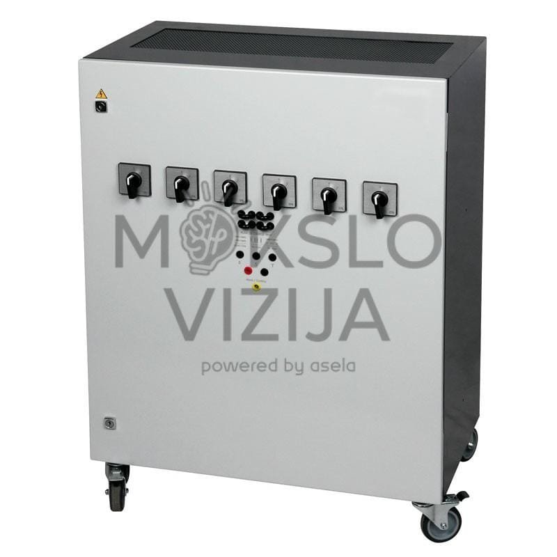 Rezistyvinė apkrova su valdymo skydeliu ir prijungimo gnybtais.