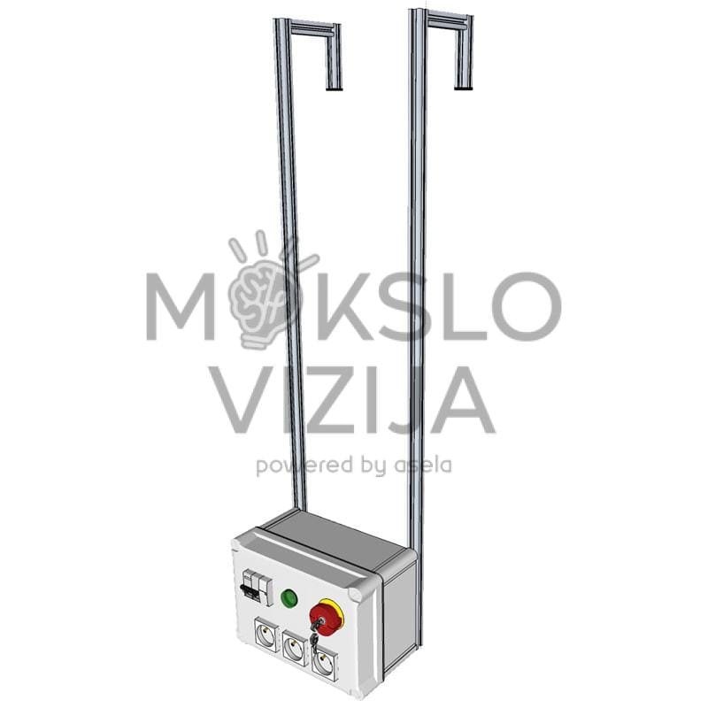 Mobilus elektros tiekimo modulis su lizdais ir valdymo elementais montuojamas prie modulinės konstrukcijos
