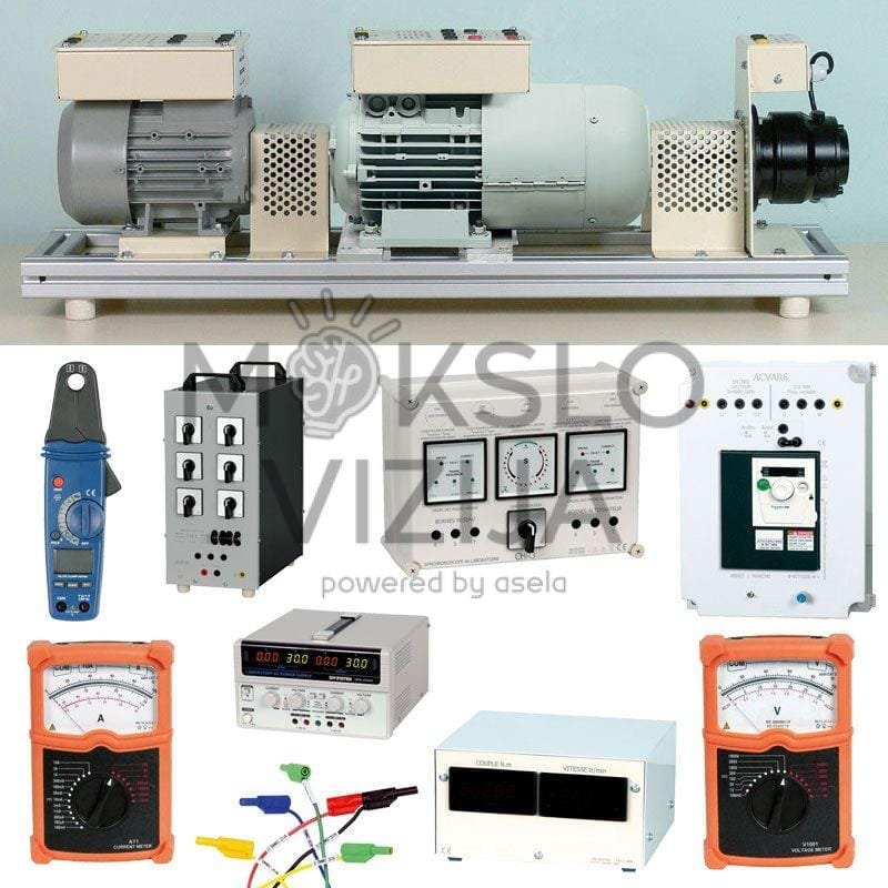 Trifazio asinchroninio ir sinchroninio variklių tyrimo rinkinys 300 W su matavimo prietaisais ir valdymo įranga