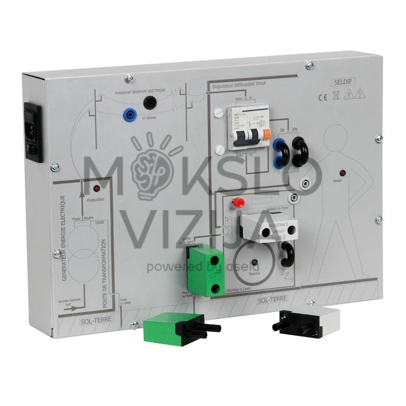 Žemės ir diferencialinio jungiklio tyrimo mokomasis stendas elektros laboratorijoms.