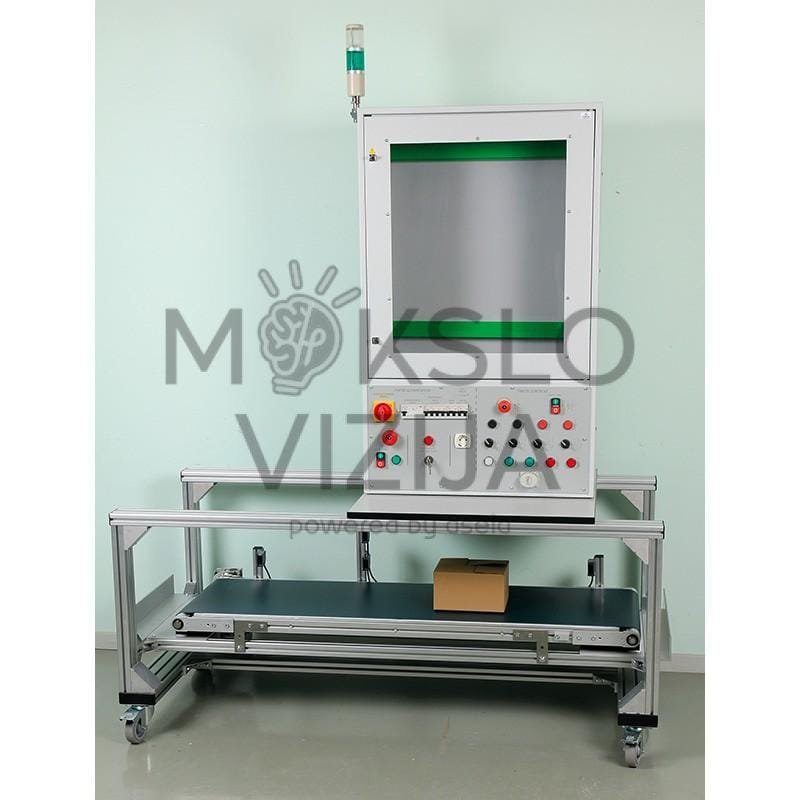 Automatinės pramoninės konvejerio juostos su valdymo bloku instaliacija