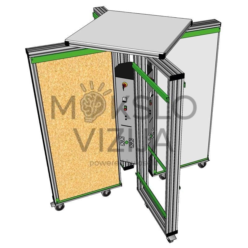 Mobilus medžiagų darbo stendas aštuoniems operatoriams