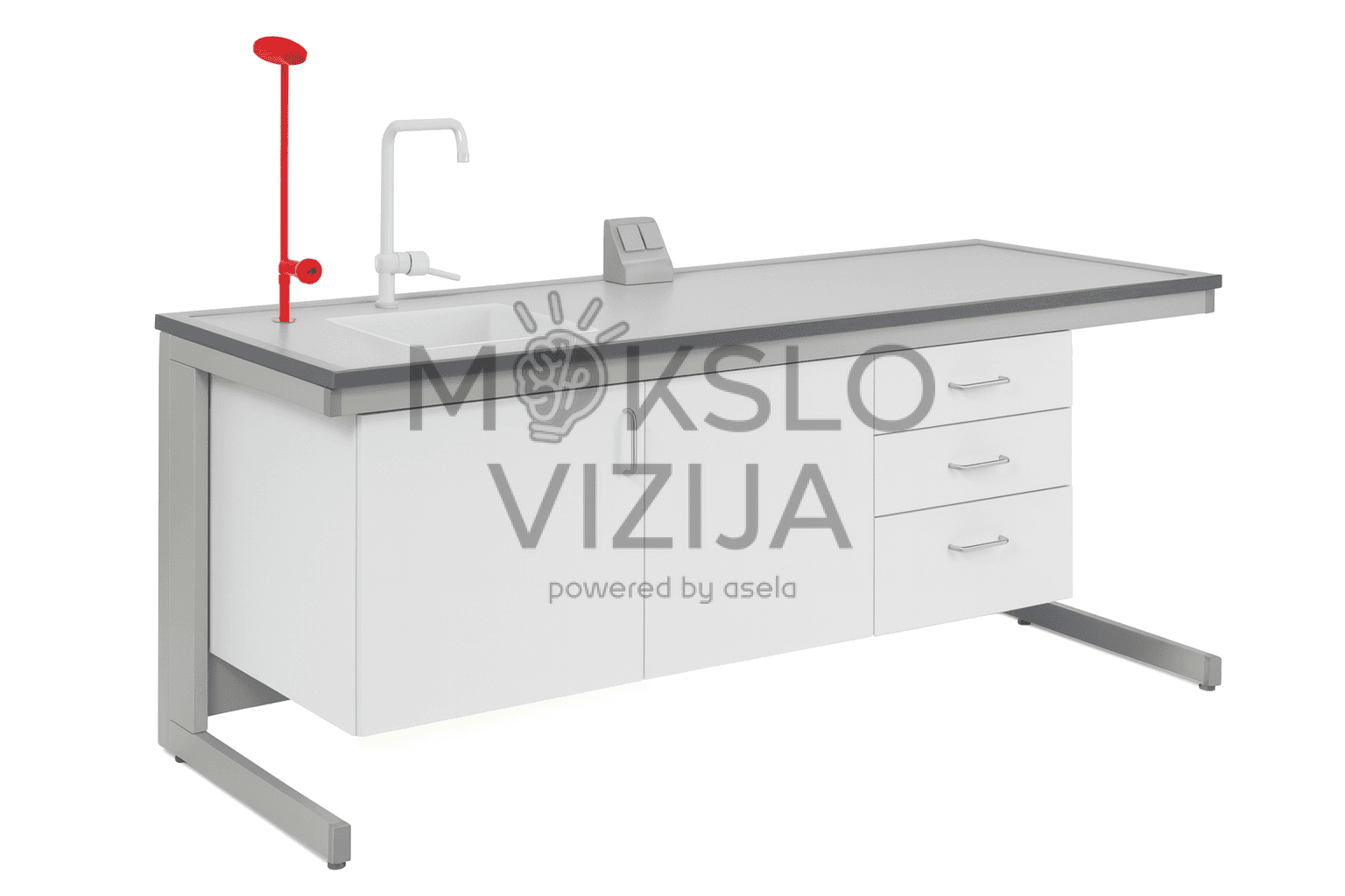 Demonstracinis mokytojo laboratorinis stalas su plautuve – patogiam eksperimentų demonstravimui ir efektyviam mokymui