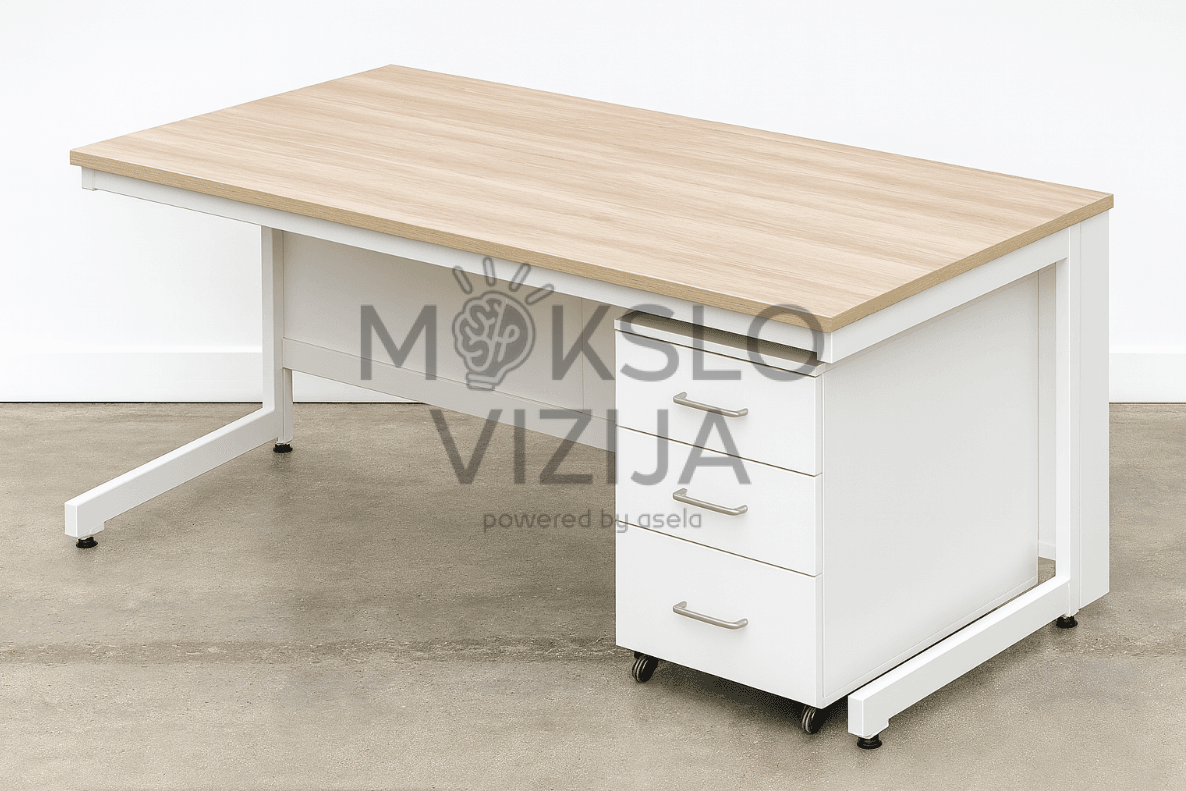 Mokytojo darbo stalas su spintele po stalu