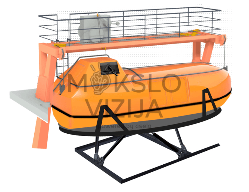 Dinaminė platforma su gelbėjimo valtimi – mokymo įranga realistiškai atkurianti jūrines sąlygas.
