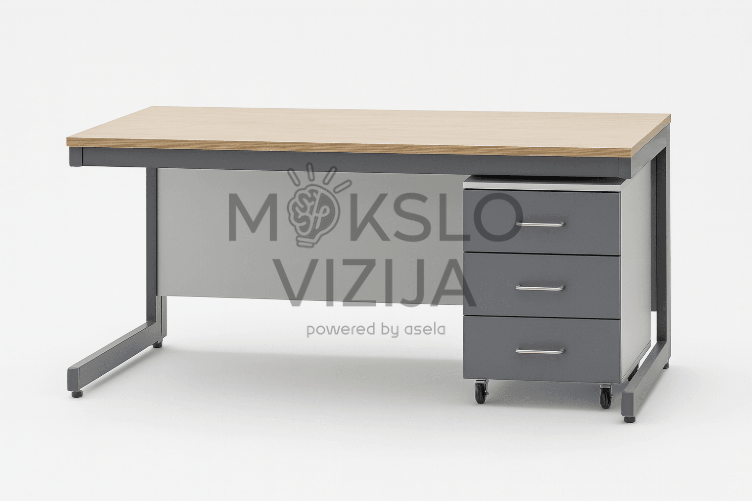 Mokytojo darbo stalas su spintele po stalu