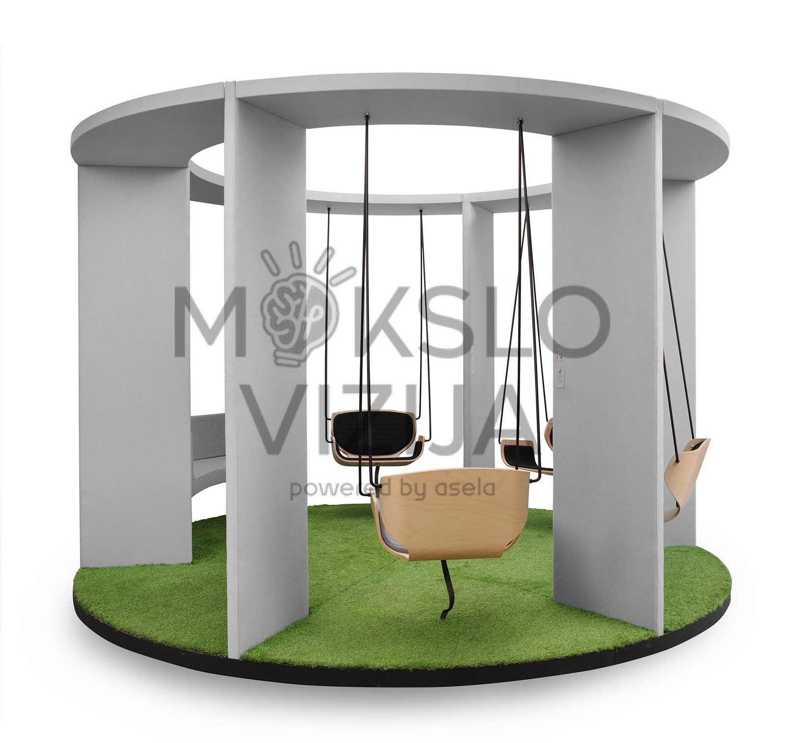 Akustinė sukama susitikimų erdvė mokyklai – apskrita kapsulė, skirta iki 6 asmenų profesionaliam pokalbiui be triukšmo.