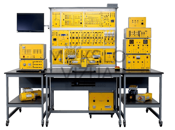 Galios elektronikos laboratorijos mokomasis stendas su moduliais, valdymo įranga ir darbo vieta