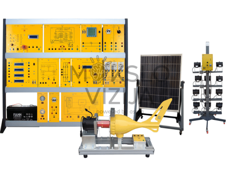 Modulinis treniruoklis teoriniams ir praktiniams elektros instaliacijų su fotovoltine saulės energija ir vėjo energija tyrimams. Naudojant pažangų saulės/vėjo treniruoklį galima atlikti eksperimentus, siekiant nustatyti vėjo generatoriaus ir fotovoltinės plokštės charakteristikas.
