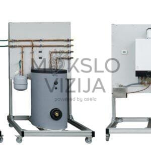 ŠVOK mokomoji sistema.1. Gruntinio/vandens tipo šilumos siurblio stendas 2. Oras–vanduo tipo šilumos siurblio stendas 3. Dujinio kondensacinio katilo stendas