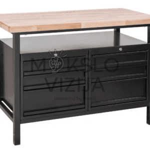 Metalinė dirbtuvių darbo stotis GÜDE Werkbank P 1200 SS Black Line su mediniu stalviršiu ir šešiais stalčiais