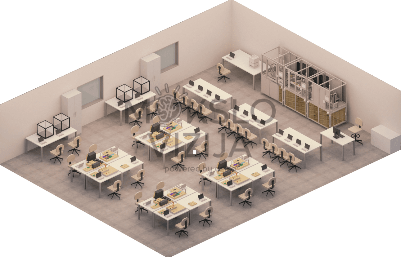 Mokomasis Pramonės 4.0 laboratorinis kompleksas skirtas profesinio rengimo centrams. Skaitmeninės transformacijos pritaikymas pramonėje.