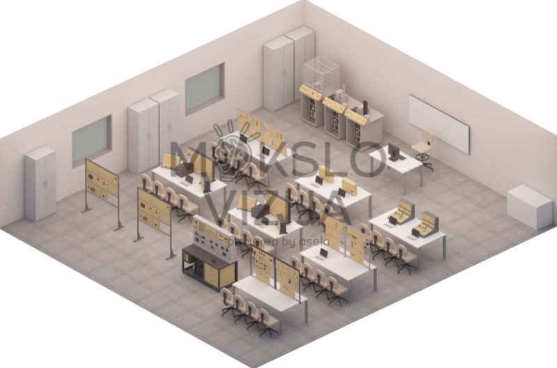 Mokomoji laboratorija „Automatika ir valdymas“ skirta pramonės automatizavimo ir valdymo principų mokymui, derinant teoriją ir praktiką. Laboratorija suteikia studentams galimybę susipažinti su programuojamais loginiais valdikliais (PLC), pneumatika, hidraulika, elektromechanika, jutikliais, pavaromis, robotika ir pramoninėmis komunikacijomis.
