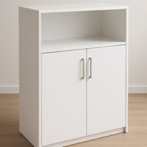 Spinta su atviromis lentynomis ir varstomomis durimis yra funkcionalus ir estetiškas baldas