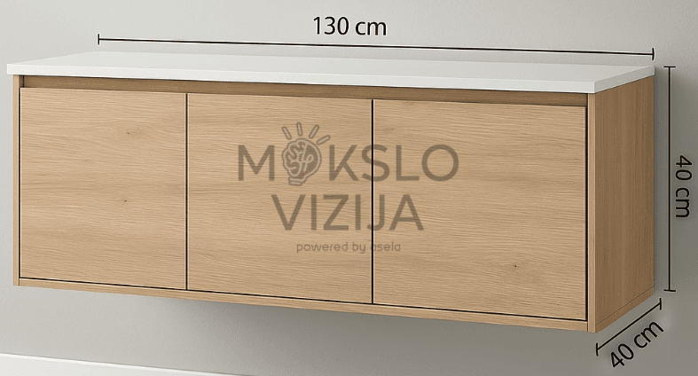 Spintelė po praustuvu 130 cm – pakabinama medinė vonios spintelė su durelėmis ir laikymo vieta