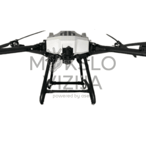 Profesionalus keturrotoris dronas baltame fone, tvirta konstrukcija ir stabilus skrydis pramoninėms užduotims.