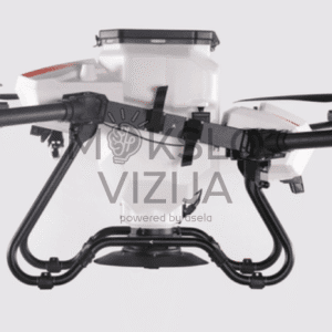 Žemės ūkio dronas su didele barstymo talpa ir tvirta konstrukcija, skirtas tiksliam sėklų ir trąšų paskleidimui.