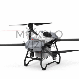 Purškimo dronas skrydyje virš lauko, tolygus purškimas iš abiejų pusių augalų priežiūros darbams.