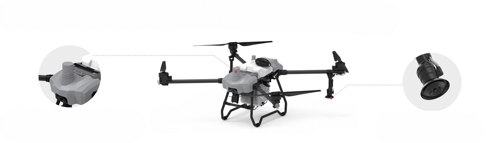 Purškimo dronas skrydyje virš lauko, tolygus purškimas iš abiejų pusių augalų priežiūros darbams.