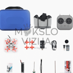 FPV Drone Racing Kit Level I komplektas su dronu, FPV akiniais, pultu, baterijomis ir priedais