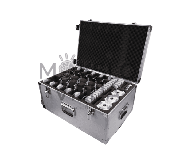 Dronų šviesų šou komplekto dėklas su dronais, baterijomis ir priedais