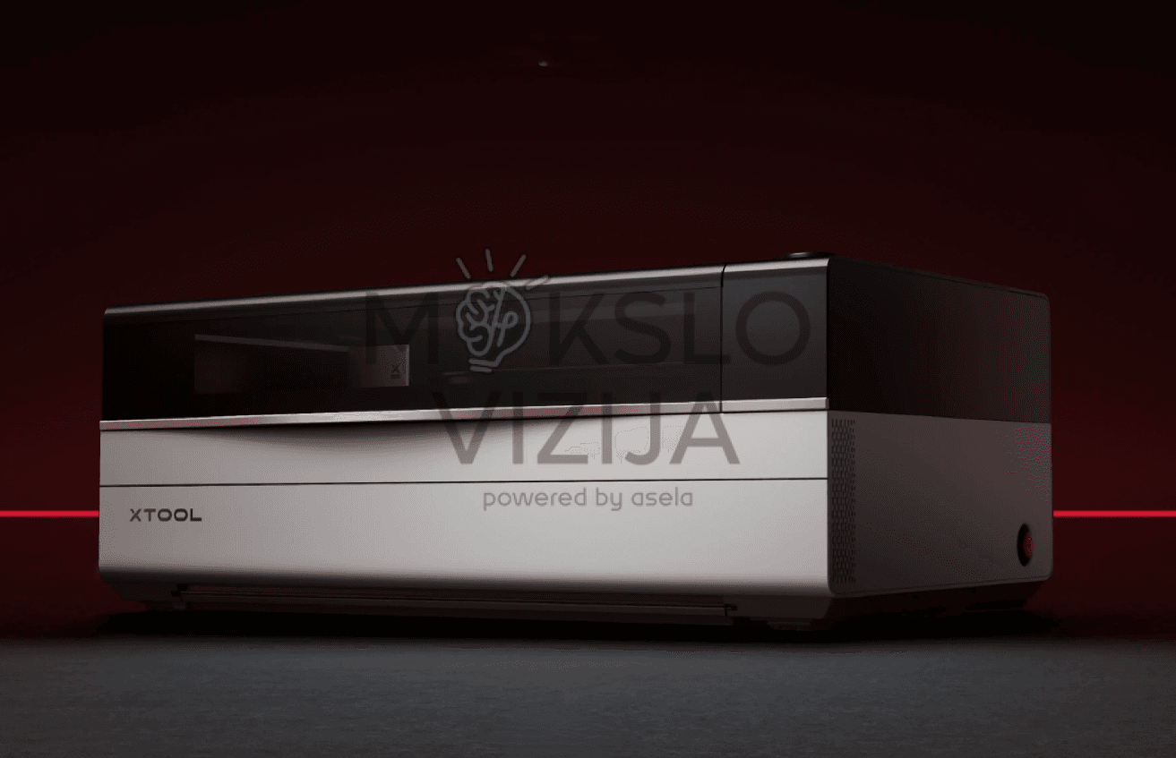 80 W CO2 lazerinis pjaustymo ir graviravimo įrenginys edukacijos centrų dirbtuvėms, skirtas greitam ir tiksliam medžio, akrilo ir kitų nemetalinių medžiagų apdirbimui.