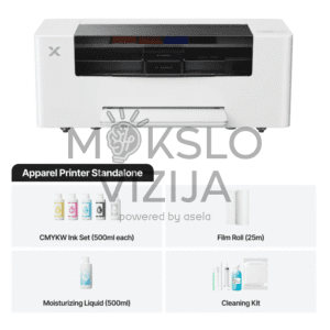 Drabužių spausdintuvas su vieno paspaudimo DTF darbo eiga, automatinio pjovimo ir miltelių paskirstymo funkcijomis, skirtas ryškiems spaudiniams ant šviesių ir tamsių audinių