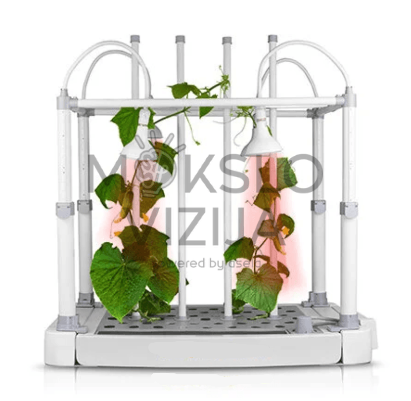 OPCOM Farm Grow Tank hidroponikos auginimo sistema su atramų rėmu ir augalų apšvietimu, vijoklinių augalų auginimas patalpose.
