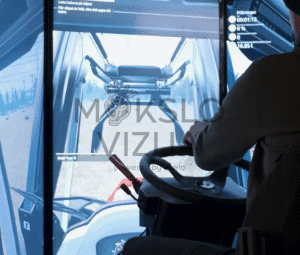 Tenstar TRACTOR (TR LI) traktoriaus simuliatorius, vairas, valdymo pultas, panoraminiai ekranai, praktinis mokymas.