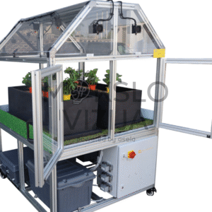 DL GREEN-I4.0-2 Smart Greenhouse išmanus šiltnamis, dviejų zonų auginimo stendas, PLC valdymas, jutikliai ir automatika.