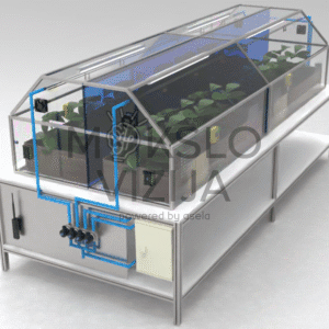 DL GREEN-I4.0-4 Smart Greenhouse išmanus 4 zonų šiltnamis, laboratorinis stendas, automatizuotas laistymas, PLC valdymas ir jutiklių sistema.