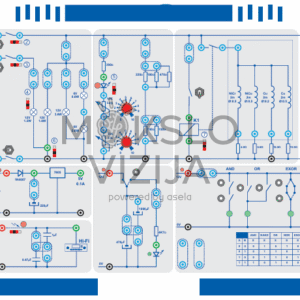 ADA-300 automobilių elektros ir elektronikos mokymo stendo pilna schema su mokomaisiais blokais ir sujungimo taškais