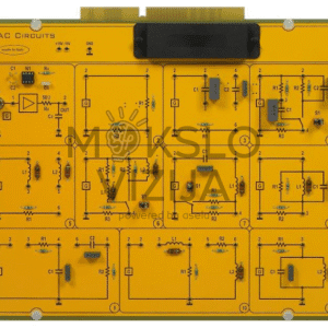 Kintamosios srovės grandinių mokymo plokštė su varžomis, ritėmis ir kondensatoriais praktiniams AC grandinių eksperimentams.